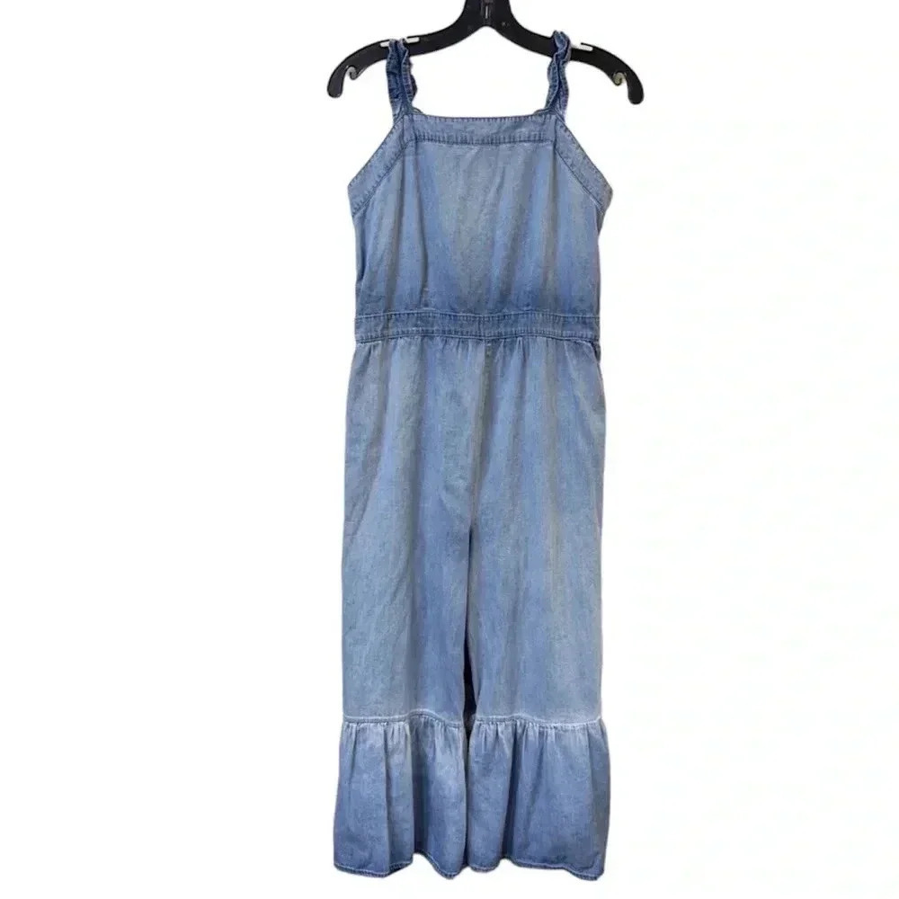 SEQUAN HEARTS Chambray Tiered Crop Leg Jumpsuit size XL